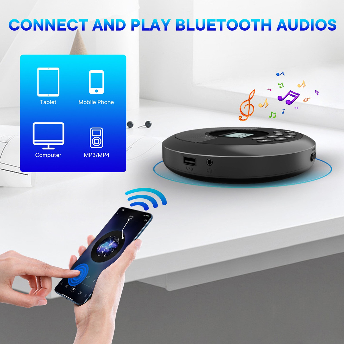휴대용 CD 디스크 머신 MP3 USB 드라이브 블루투 - Audio Music Mp3 Songs 리뷰 및 가격