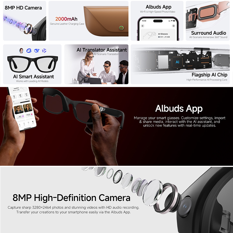 스마트 안경 800W HD 카메라 AI 번역기 어시스턴 - Audio Music Recognition 리뷰 및 가격